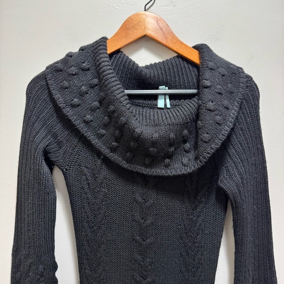 Guess by Marciano Black Wool Cable Knit Turtleneck Knit Dress Bobble Sleeve - Picture 4 of 15